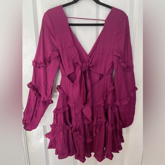NWT DB Studio Long Sleeve ruffle mini dress Mberry size XS. - Picture 2 of 4
